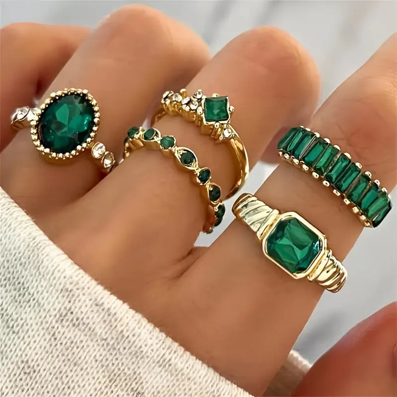 Ensemble de Bagues Émeraude Exquise Zarina | Or