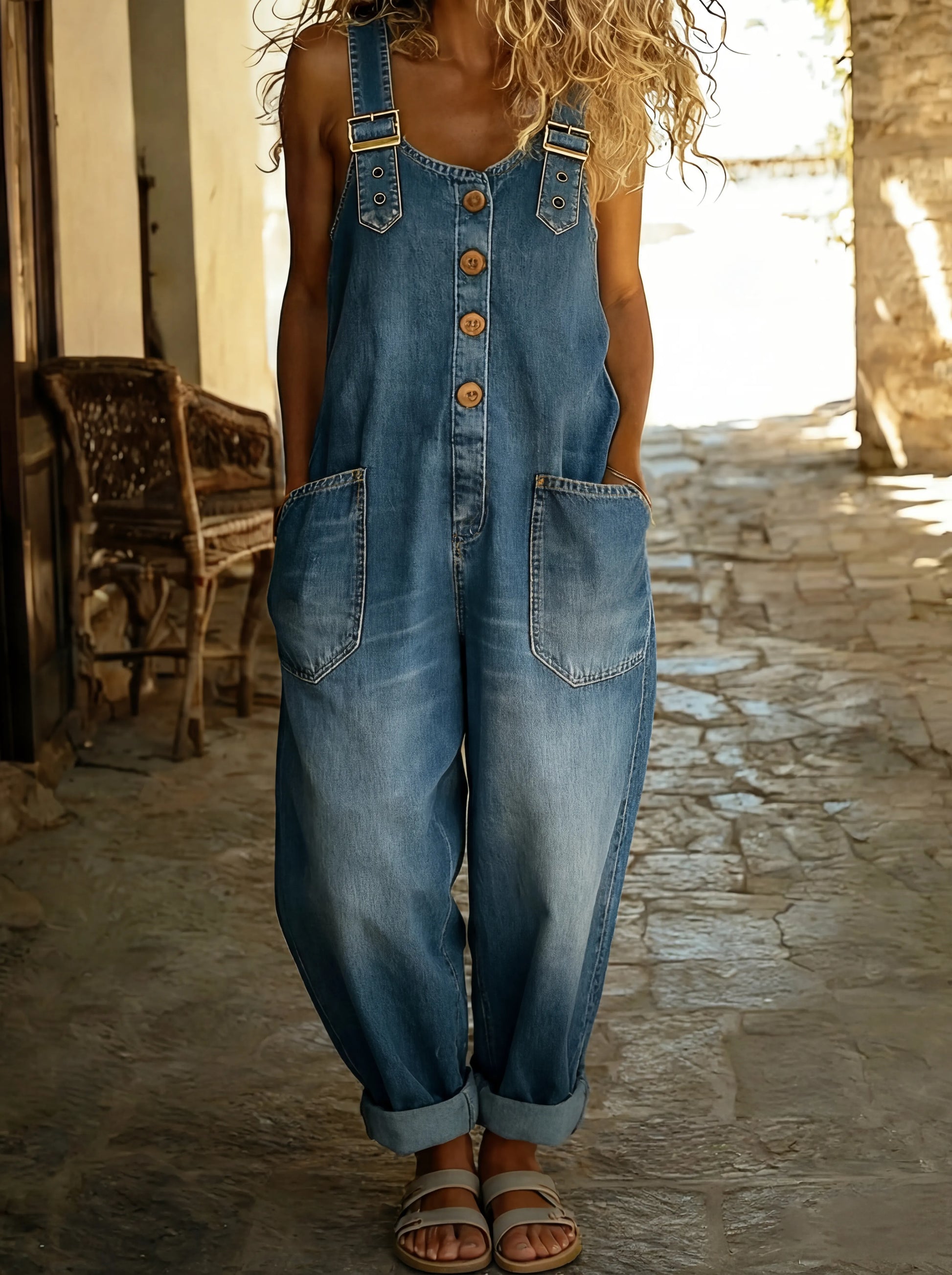 Chamodi - Salopette en Jean Décontractée avec Boucle Ajustable